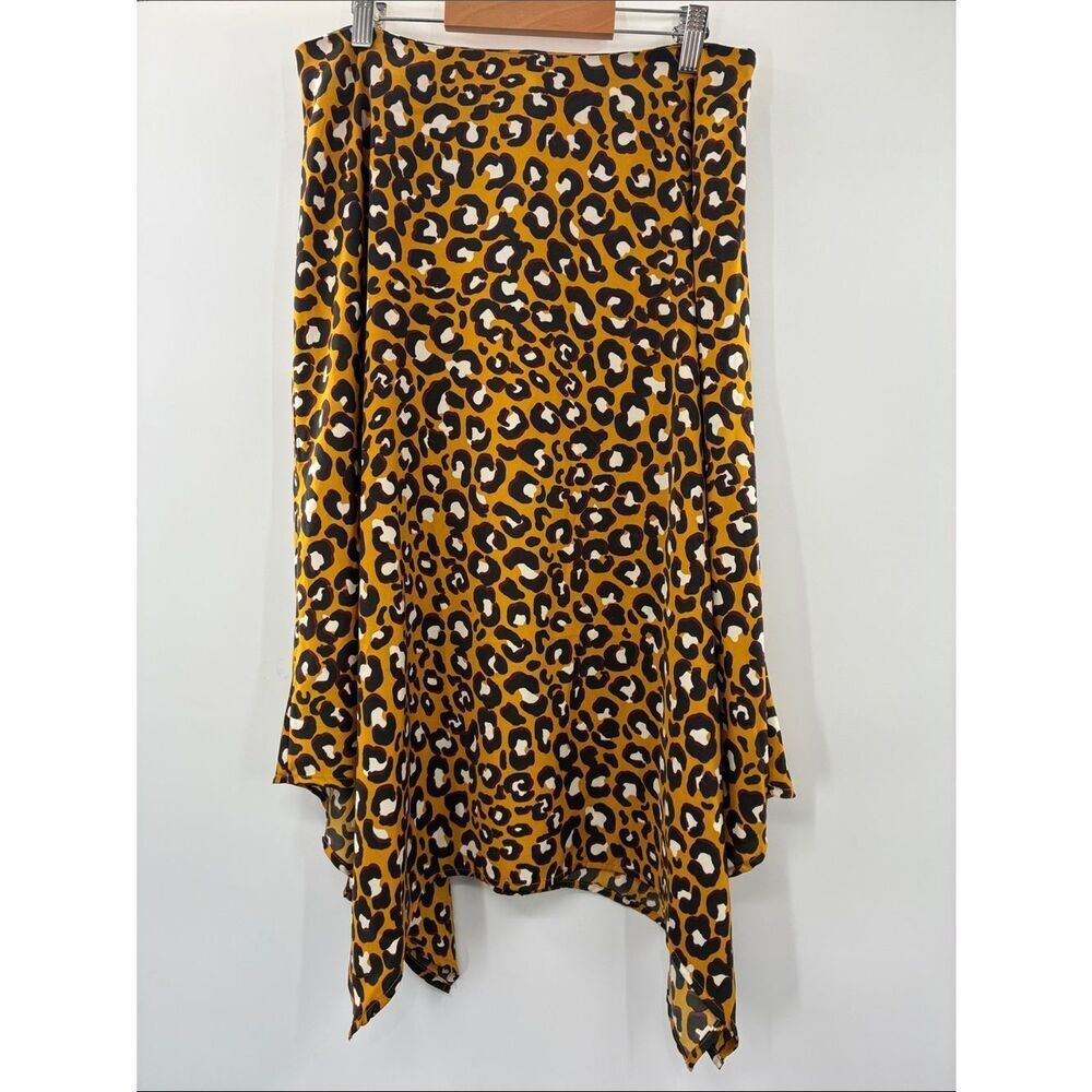 Who What Wear Mustard Leopard Asymmetrical Handkerchief Skirt